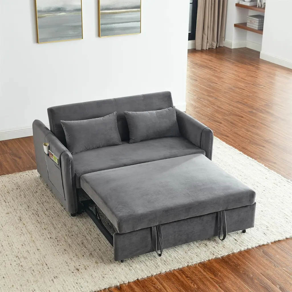 Mbolyeer 54 Modern Convertible Sleeper Sofa Bed Lumbar Pillows and Side Pockets GELE