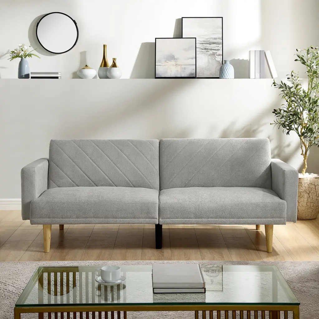 Multi-Functional Futon Sofa Bed Tapered Wood Legs Grey Convertible Small Living Rooms Viruhaka