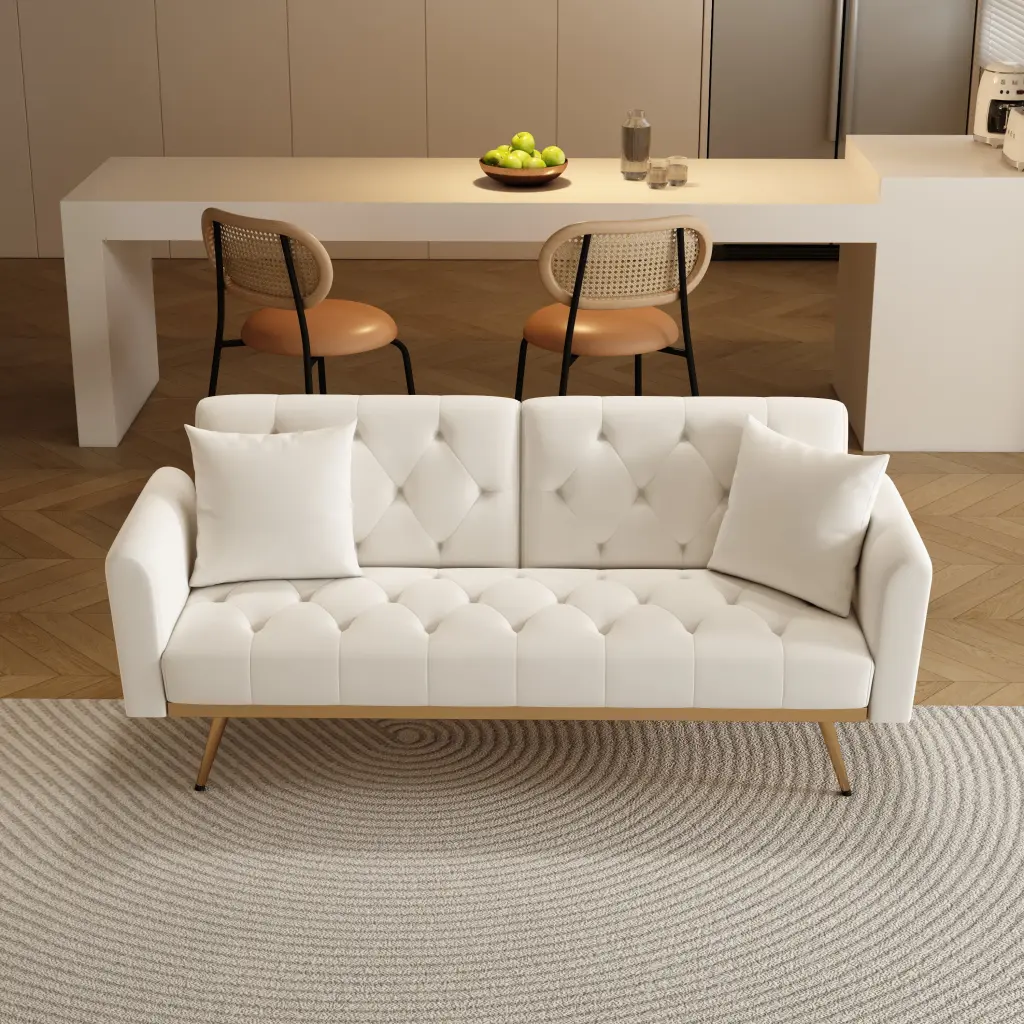 68.3 Inch Beige Velvet Sofabed Easy to Assemble Good-Looking Convertible Sofa CNCJ