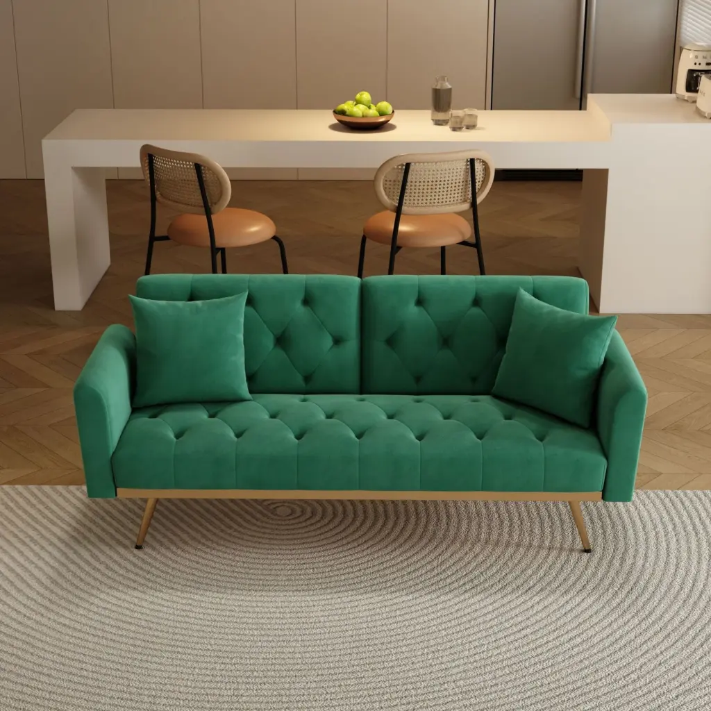 68.3 Inch Green Velvet Sofa Bed Beautiful Easy to Assemble Convertible Sofa CNCJ