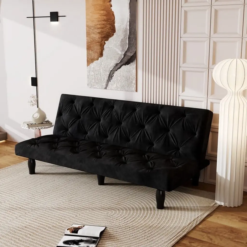 66 Inch Black Velvet Sofa Bed Converter Multipurpose Design Modern Homes Ponnky
