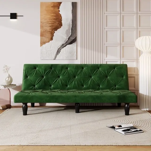 66 Inch Green Velvet Sofa Bed Converter Transformative Design Living Room Ponnky