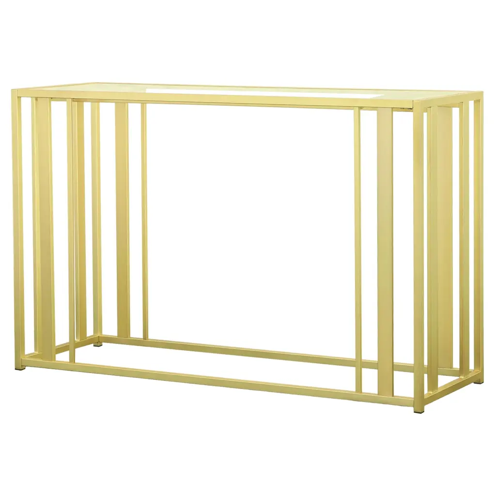 Adri Modern Metal Frame Console Sofa Table Glass Top Matte Brass Finish