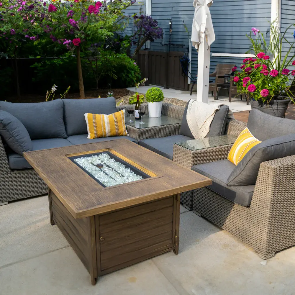 7pc Melbourne Deep Seating Fire Table Sofa Adjust – Outdoor Wicker Sectional