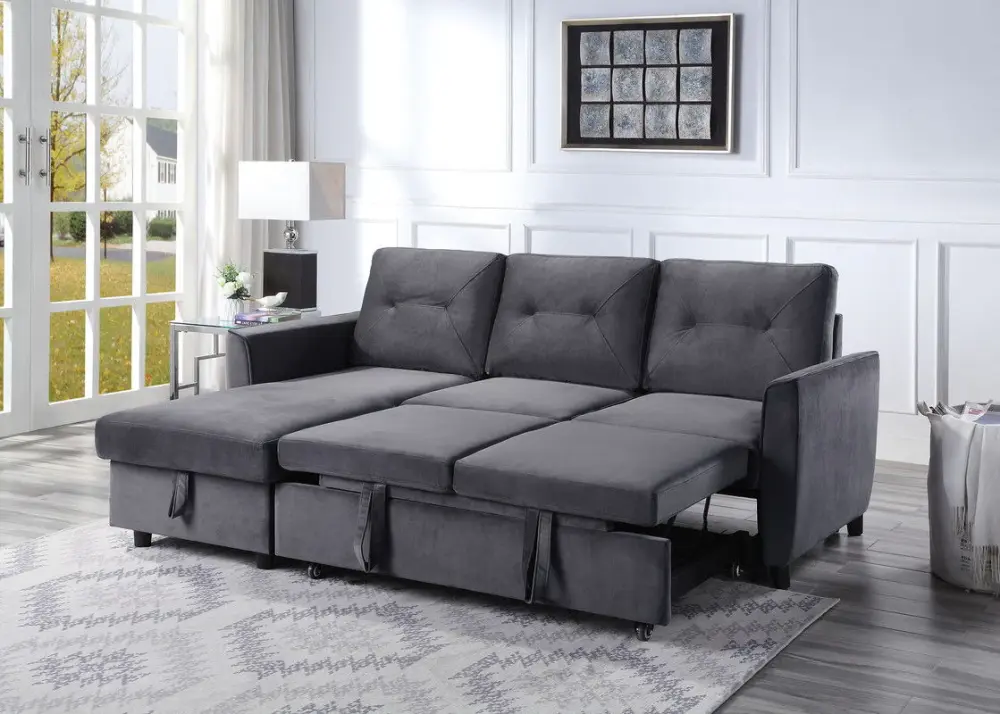 Hudson - Reversible Sleeper Sectional Sofa Storage Chaise - Dark Gray