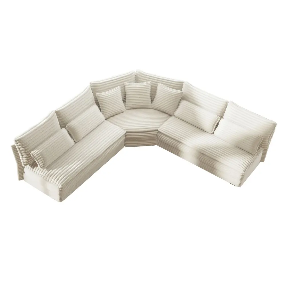 5 Seater L Shaped Sectional Sofa Curved Corner, 7 Pillows
