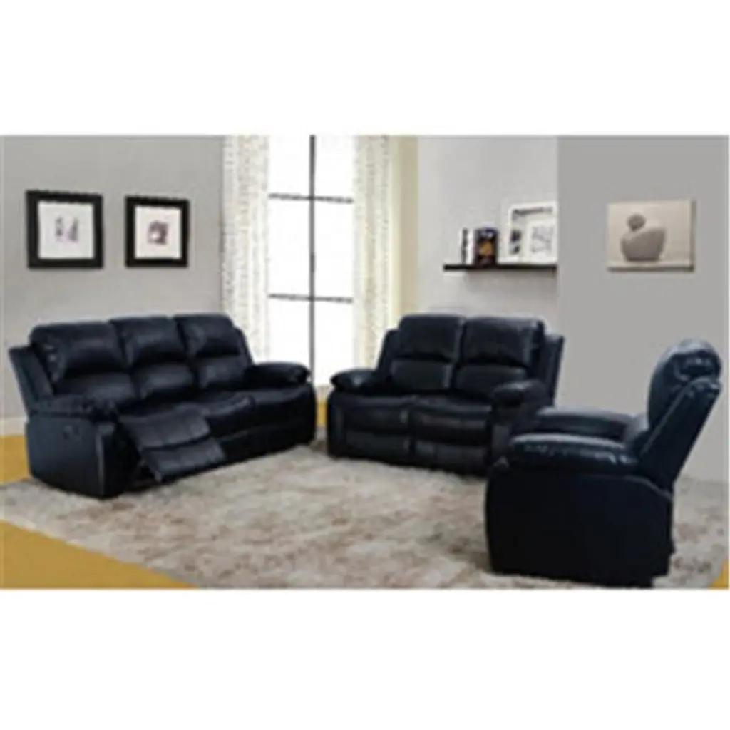 Beverly Fine Furniture GS2900B-3PC Huntington Bonded Leather Sofa Black 3 Piece