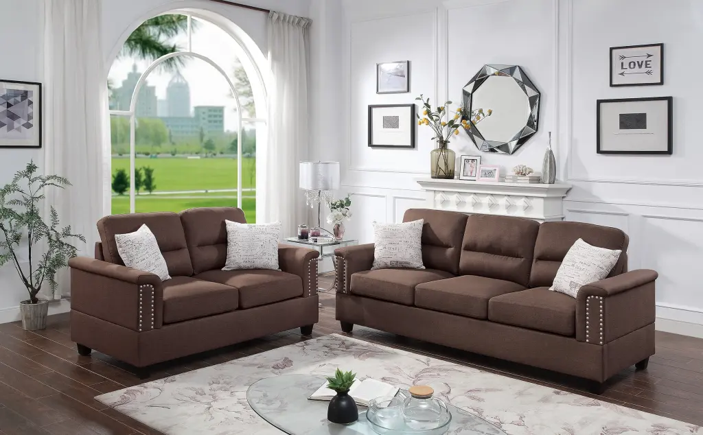Chocolate Contemporary Style Living Room 2-Piece Sofa Set Plush Cushion Fabric Sofa and Loveseat Esofastore