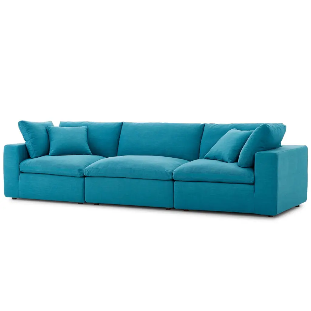 Modern Contemporary Urban Design Aqua Blue Fabric Living Room Lounge Sofa Set