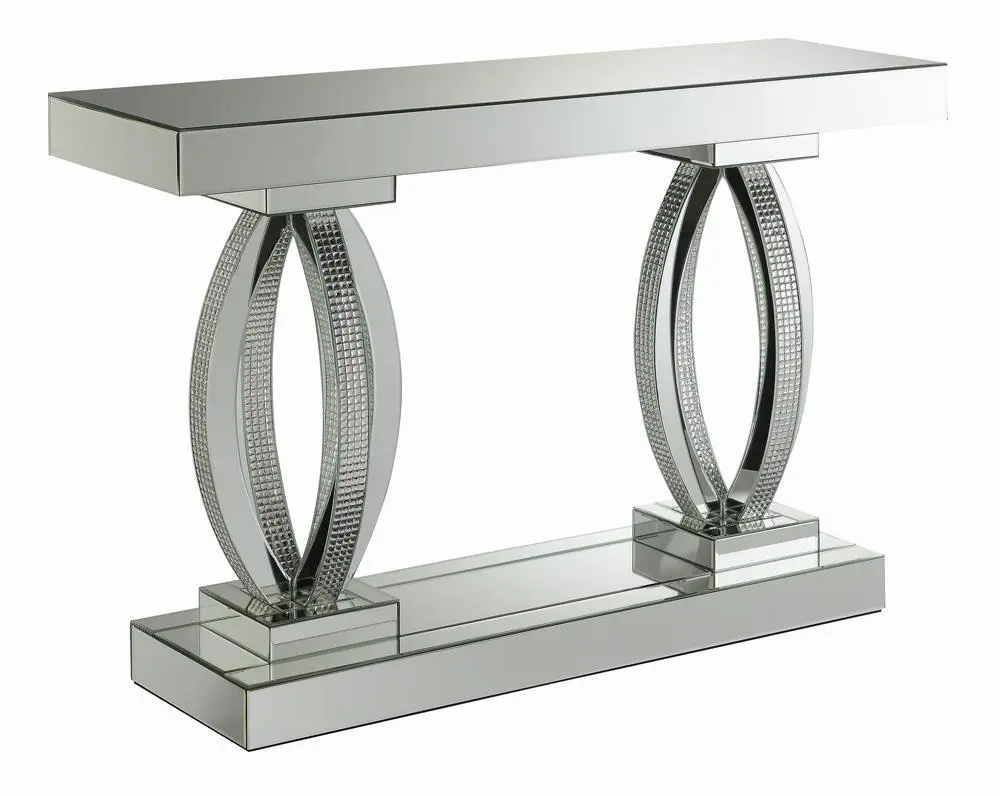 Amalia Rectangular Sofa Table Shelf Clear Mirror Console Table
