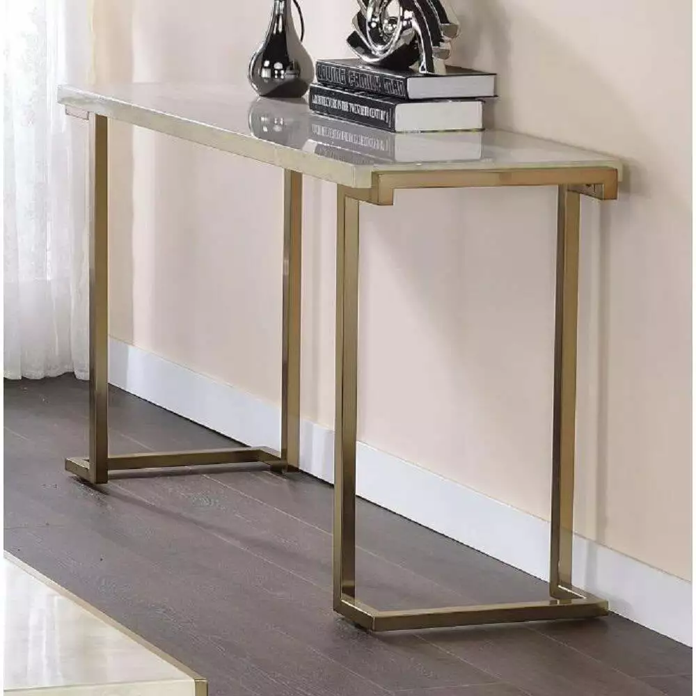 Sofa Table Faux Marble & Champagne Finish Living Room Decor Console Jamini