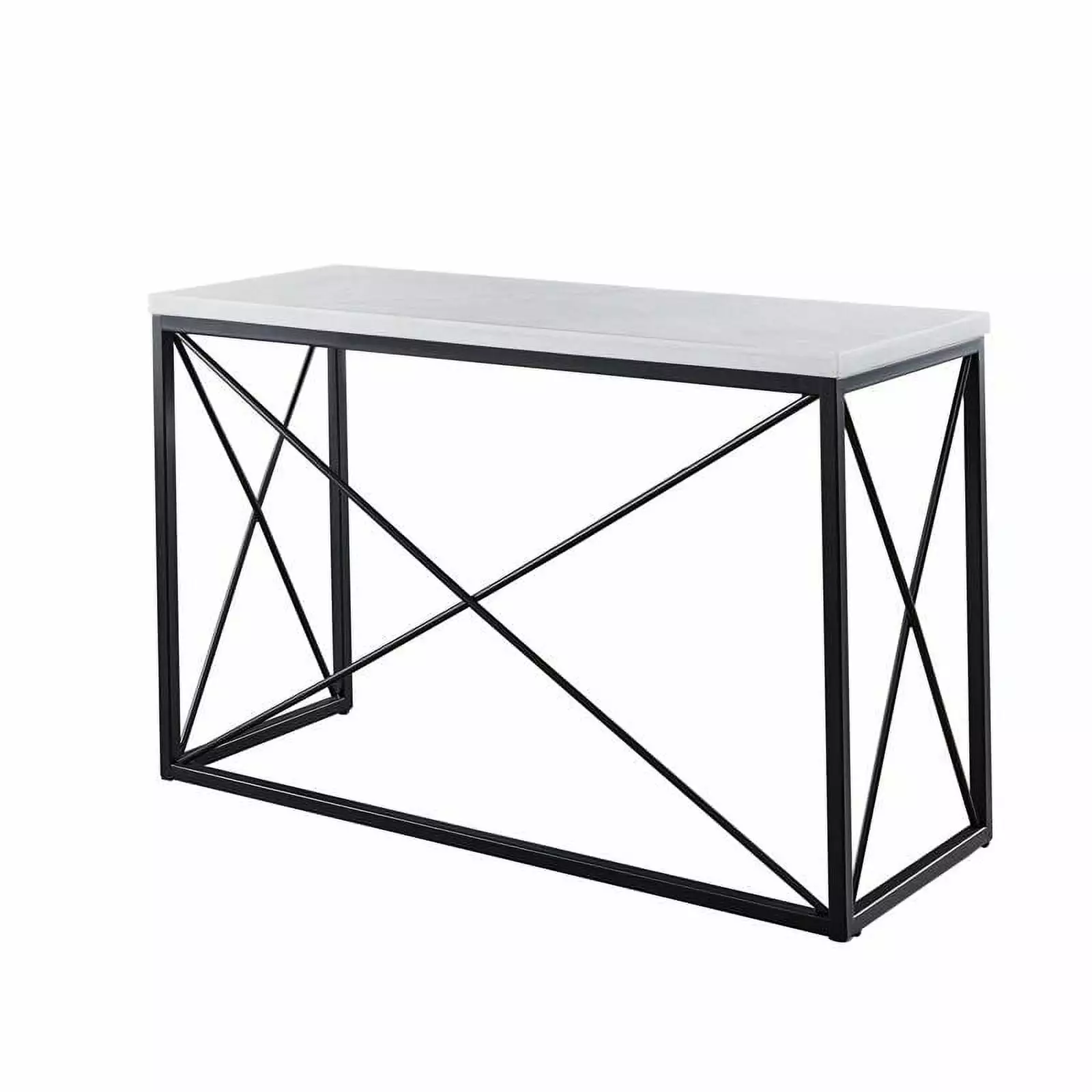 Pemberly Row Transitional White Marble Top Rectangle Sofa Table Console
