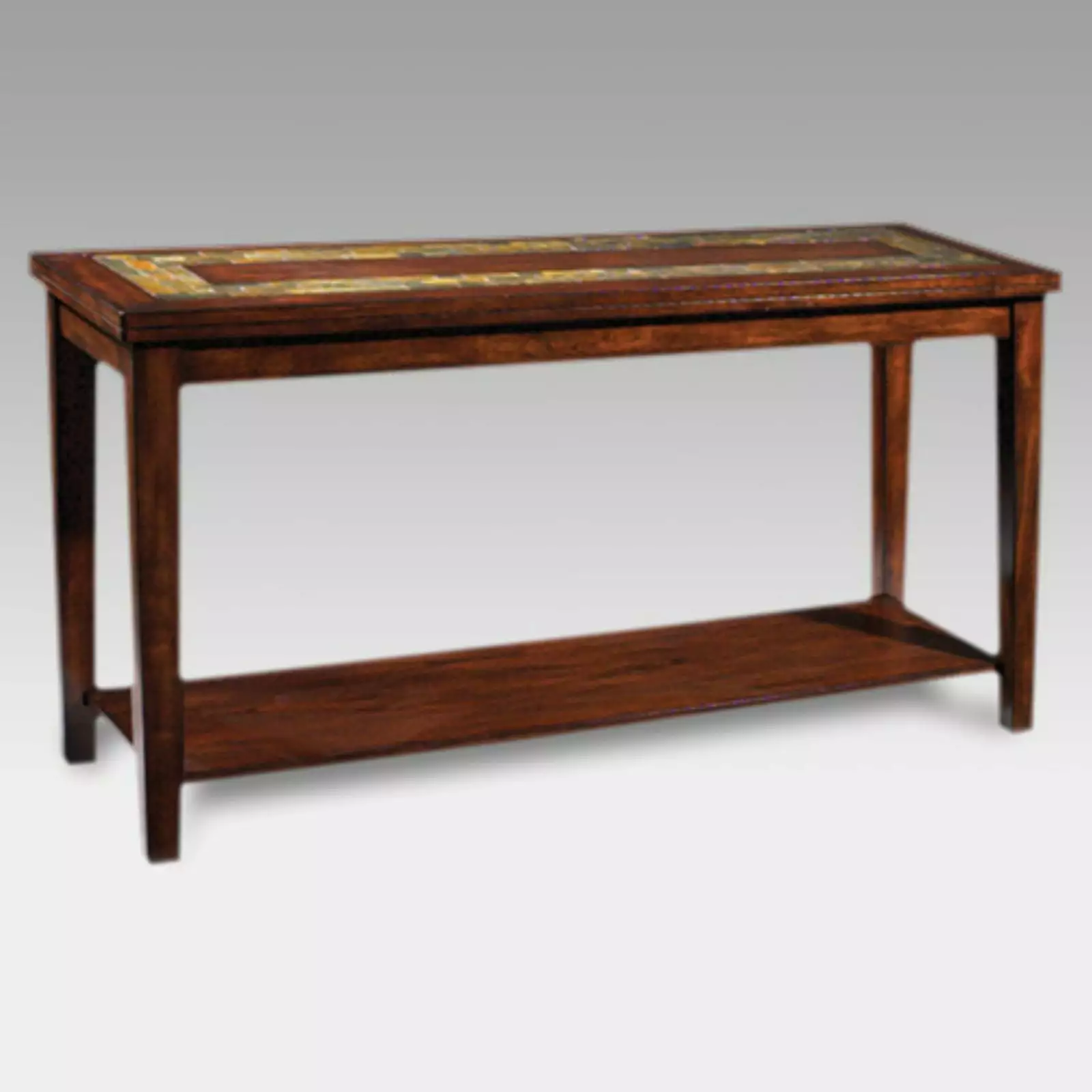 Davenport Slate Inlay Sofa Table Brown Cherry Wood - Elegant Living Room Furniture Console Steve Silver Company