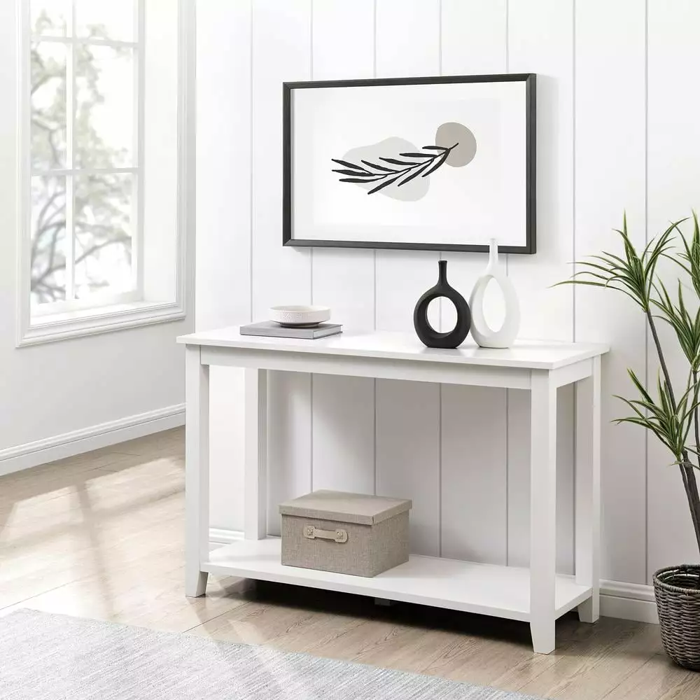 48 Inch Indoor Coastal Wood Sofa Table Solid White Finish Console Walker Edison