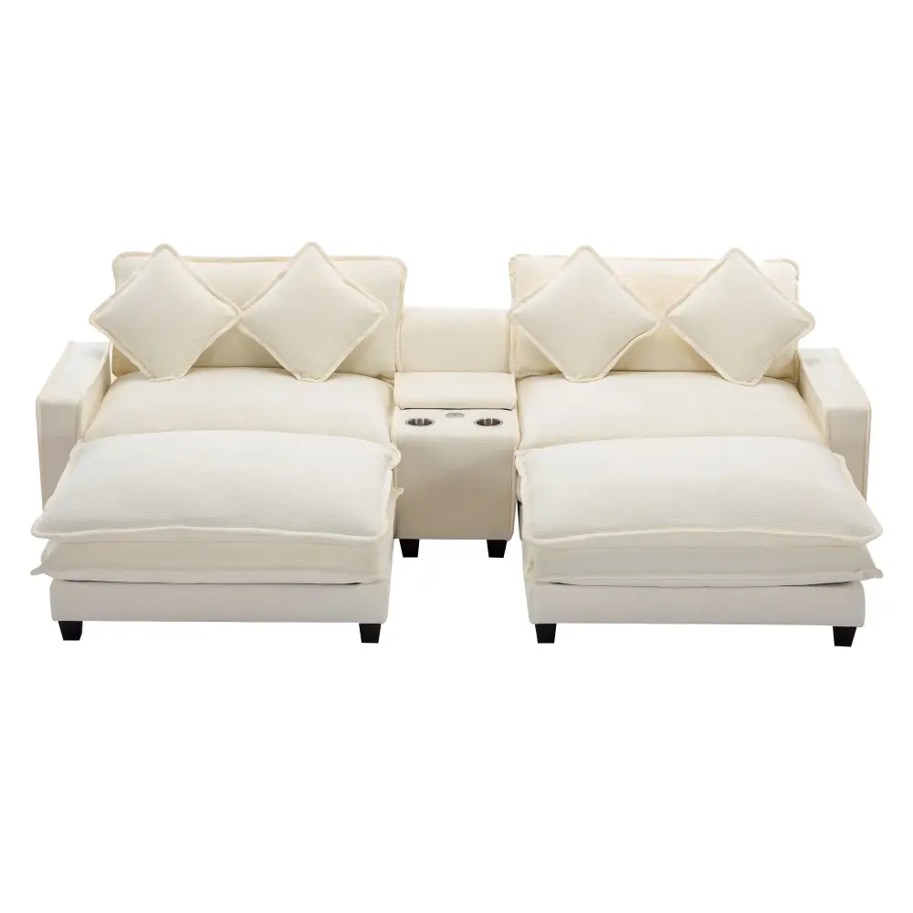 Leather Recliner Sectional Sofa Upholstered Sofa Two Interchangeable Ottoman, Two USB Ports, Two Cup Holders And Large Sto...