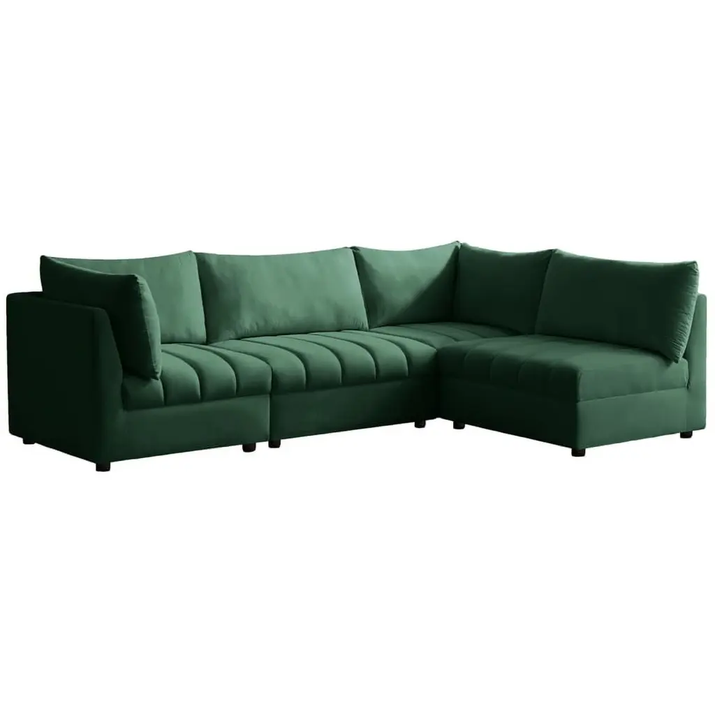 Meridian Furniture Jacob Green Velvet Modular Sectional Sofa, Contemporary Upholstered Living Room Couch