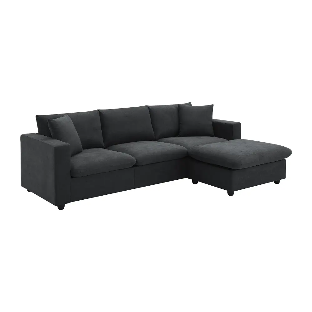 Modern Sectional Sofa, L-Shaped Couch Set 2 Gratis Pillows, 4-Seat Fabric Couch Set Convertible Ottoman Living Room, Apart...
