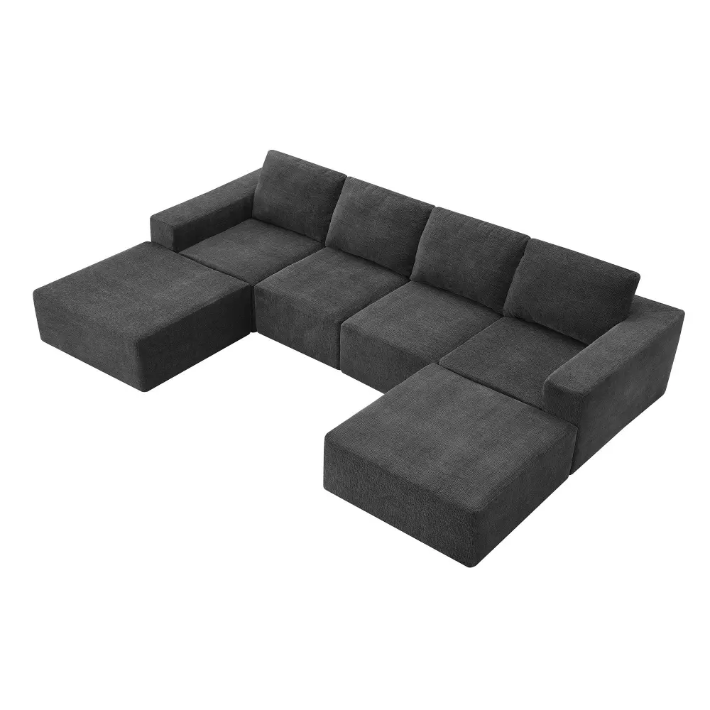 Modular U Shaped Sectional Ottomans, Luxury Cloud Floor Couch Deep Seat Fully Compressed Upholstered Sofa