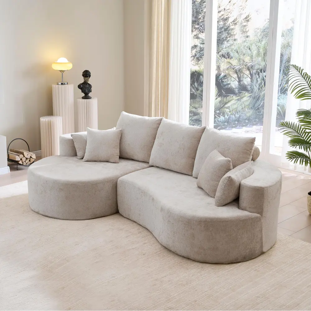2 Piece Fabric Cloud Curved Sectional Sofa Chaise Living Room Charcoal Gray Fabric