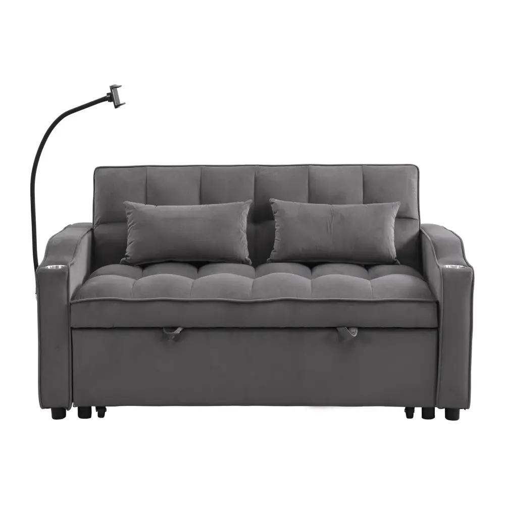 Sofa Bed Trundle Small Rooms - Dark Slate Charcoal Gray Fabric