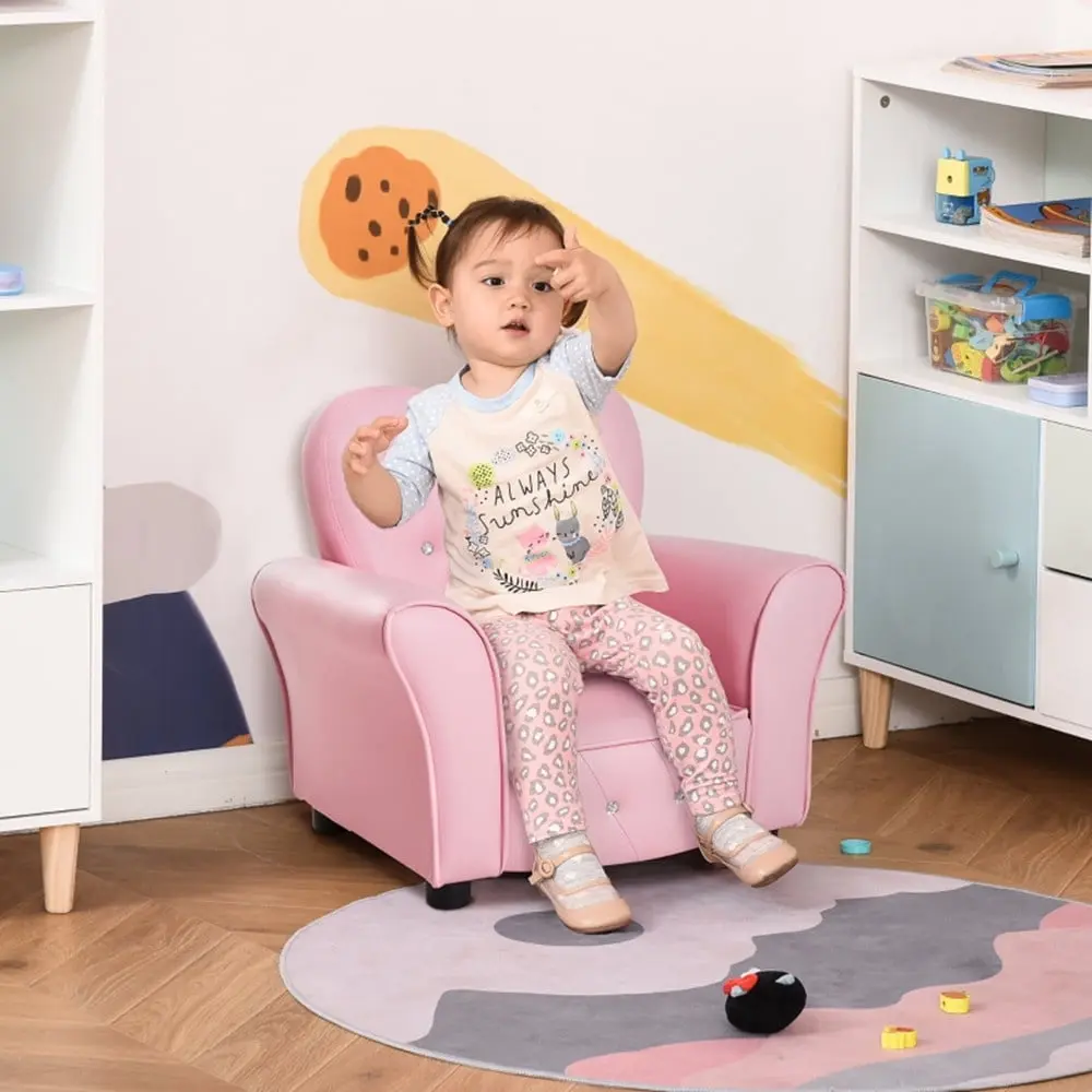 Kids Sofa Toddler Tufted Upholstered Sofa Chair Heart Backrest and Wooden Legs Princess Couch Pink Triple Tree