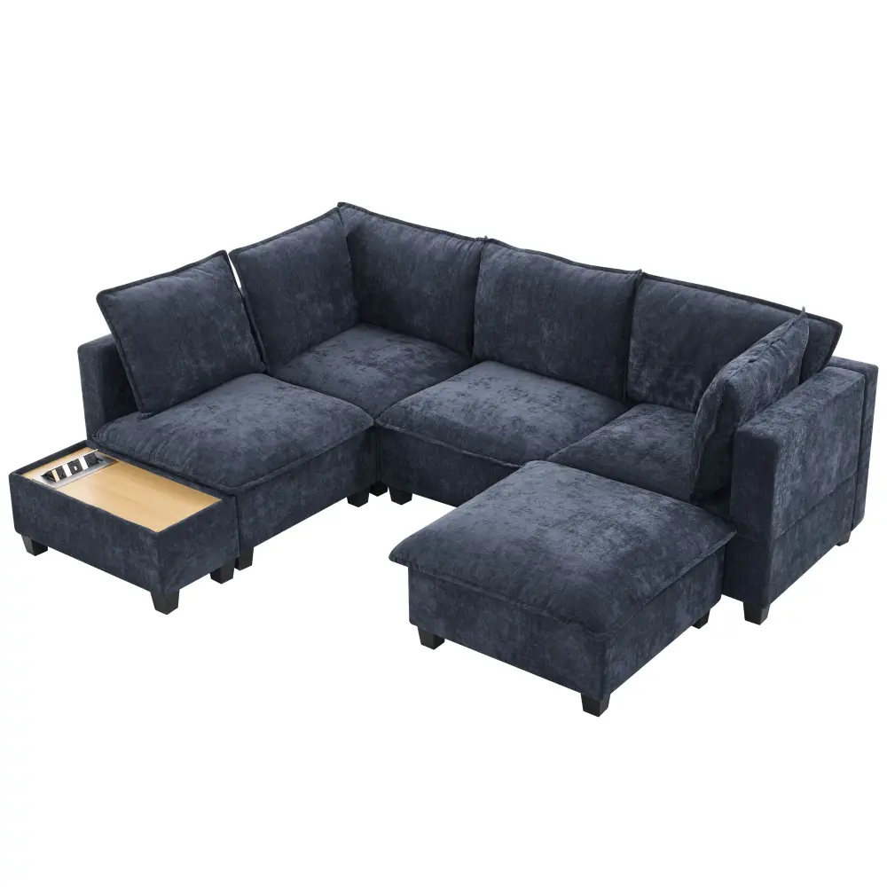 U-Shaped Sectional Customizable Sofa Movable Ottoman, Coffee Table Hidden Charging Devices Living Room