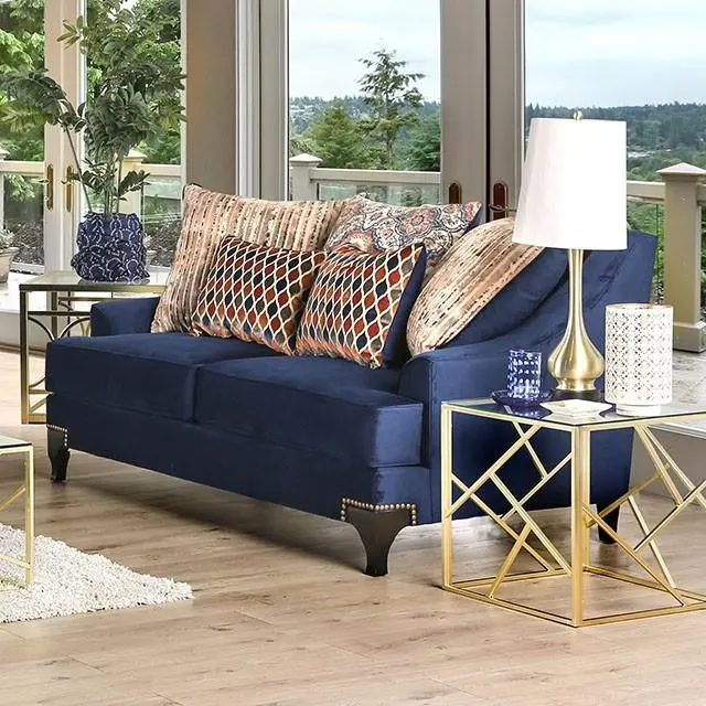 Sisseton Navy Love Seat Compact Upholstered Sofa Small Spaces