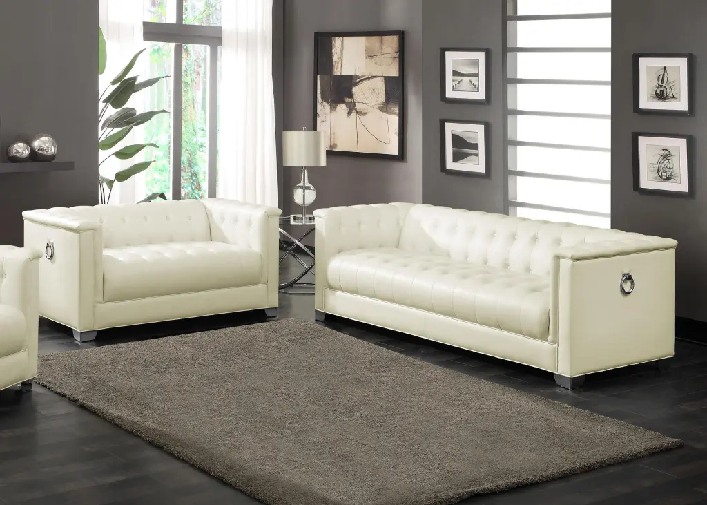 Chaviano 2-Piece Upholstered Tufted Sofa Set Pearl White Modern Living Room Furniture