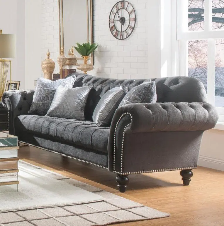 Acme Furniture Gaura Dark Gray Velvet Sofa 53090 Plush Living Room Couch
