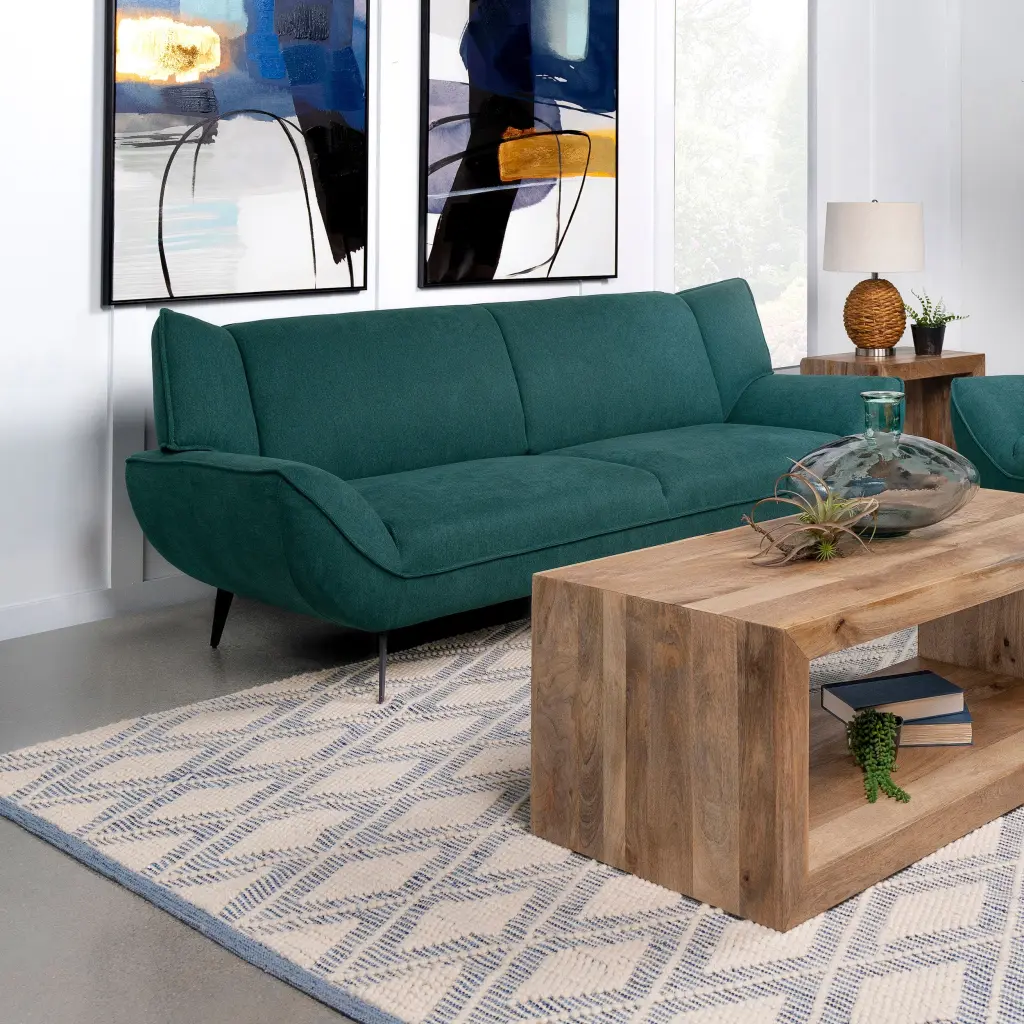 Acton Upholstered Flared Arm Sofa Teal Blue Living Room Sofa