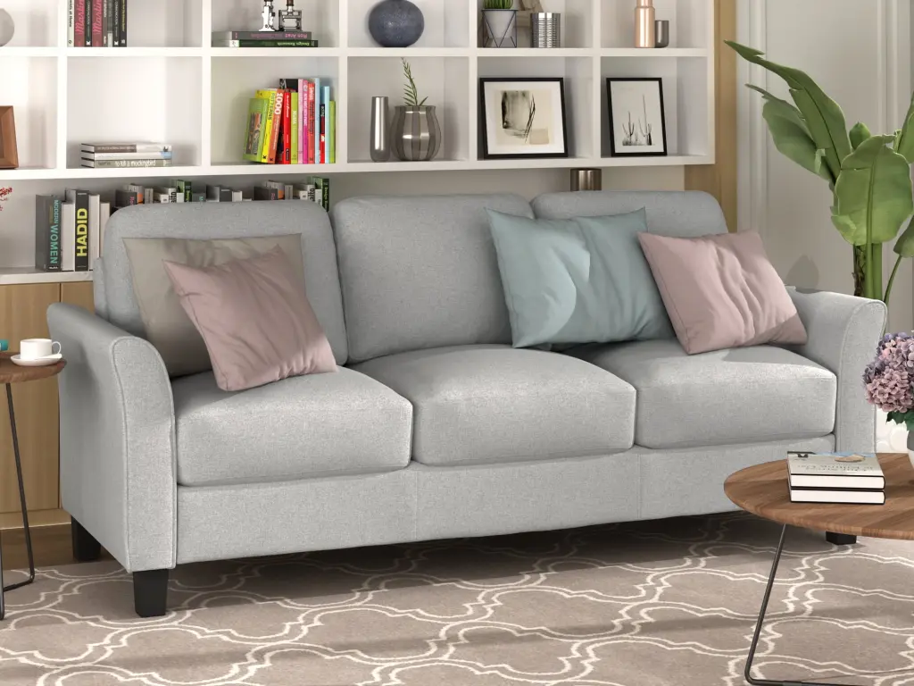 3-Seat Light Gray Linen Fabric Sofa - Modern Living Room Furniture Jamini