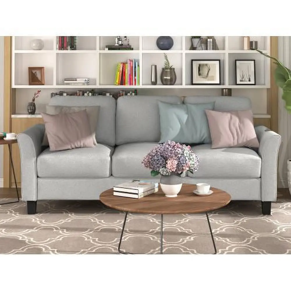 JINS&VICO 3-Seat Light Gray Linen Fabric Sofa - Modern Living Room Furniture JINS & VICO