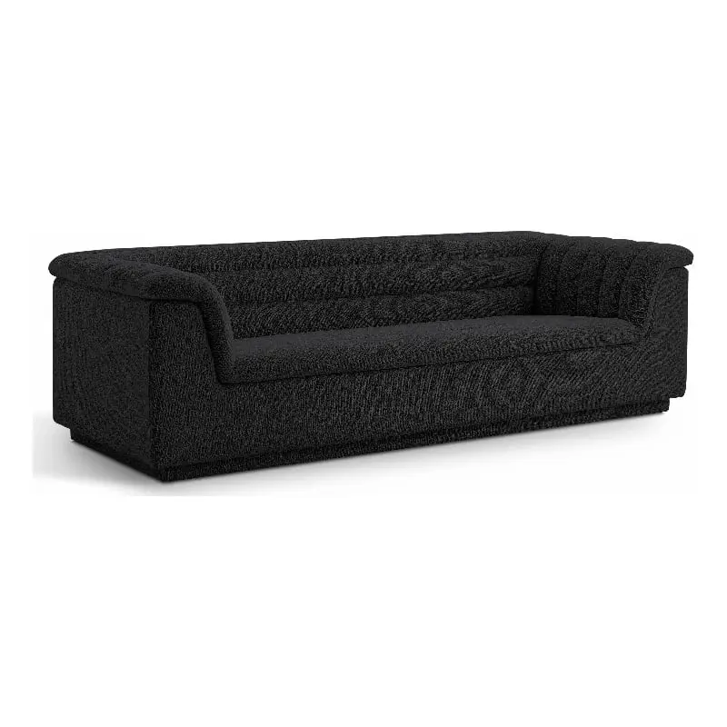 Meridian Furniture Cascade Black Boucle Fabric Sofa - Contemporary Living Room Sofa Luxurious Texture