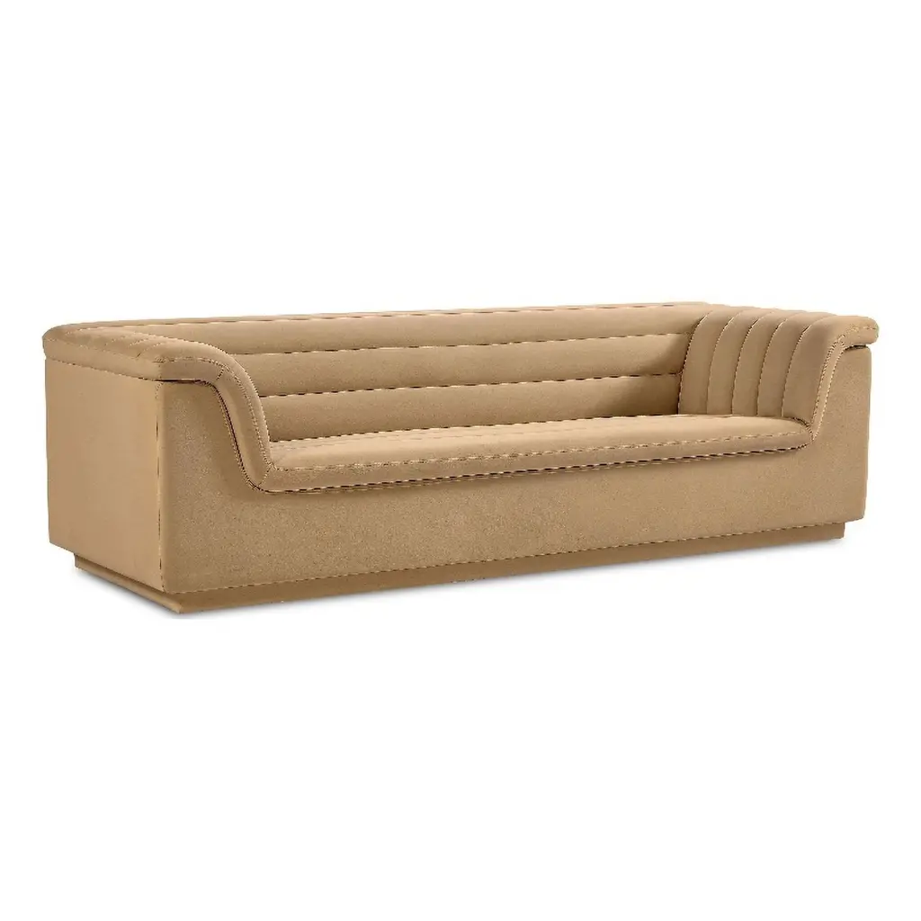 Meridian Furniture Cascade Camel Velvet Fabric Sofa - Luxurious Living Room Centerpiece
