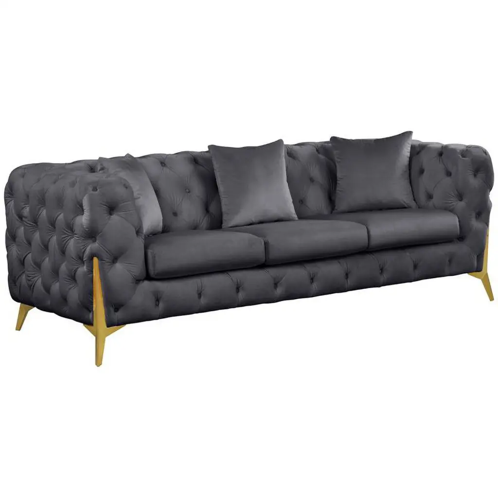 Meridian Furniture Kingdom Grey Velvet Sofa - Plush Living Room Seating