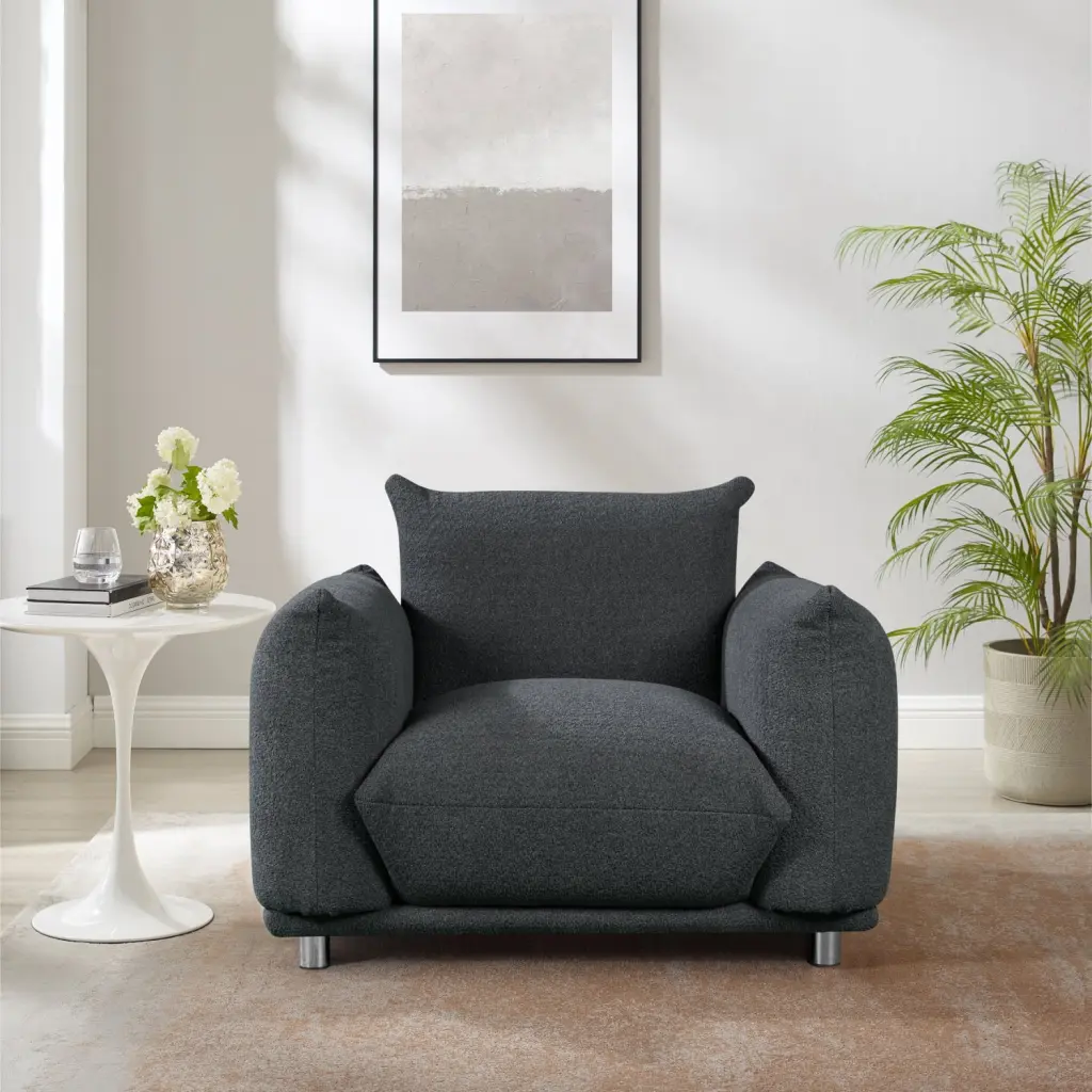 Miekor Furniture 3&1 Oversized Sherpa Sofa Metal Legs Living Room Dark Grey
