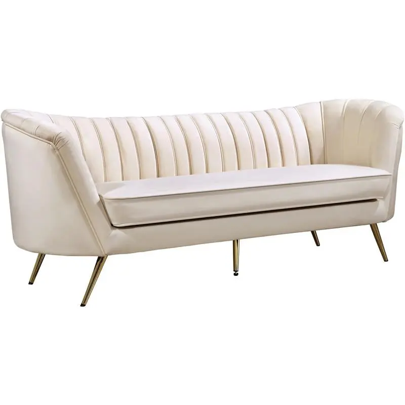Pemberly Row Modern Contemporary Cream White Finish Velvet Sofa - Elegant Living Room Furniture