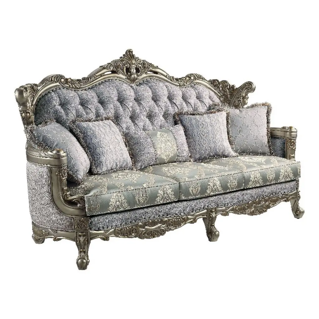 Pemberly Row Tufted Fabric Wood Sofa 5 Pillows Gray Bronze