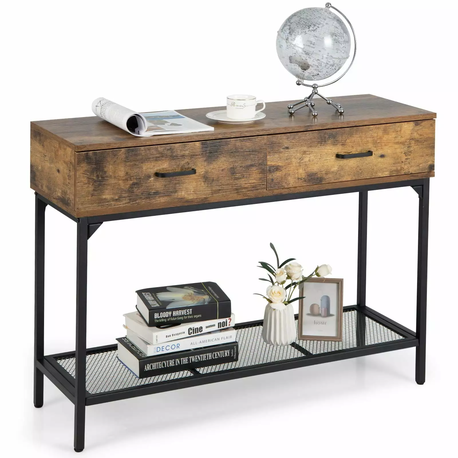 Giantex Industrial Console Table Long Slim Sofa Side Table Storage Shelf Small Spaces Console