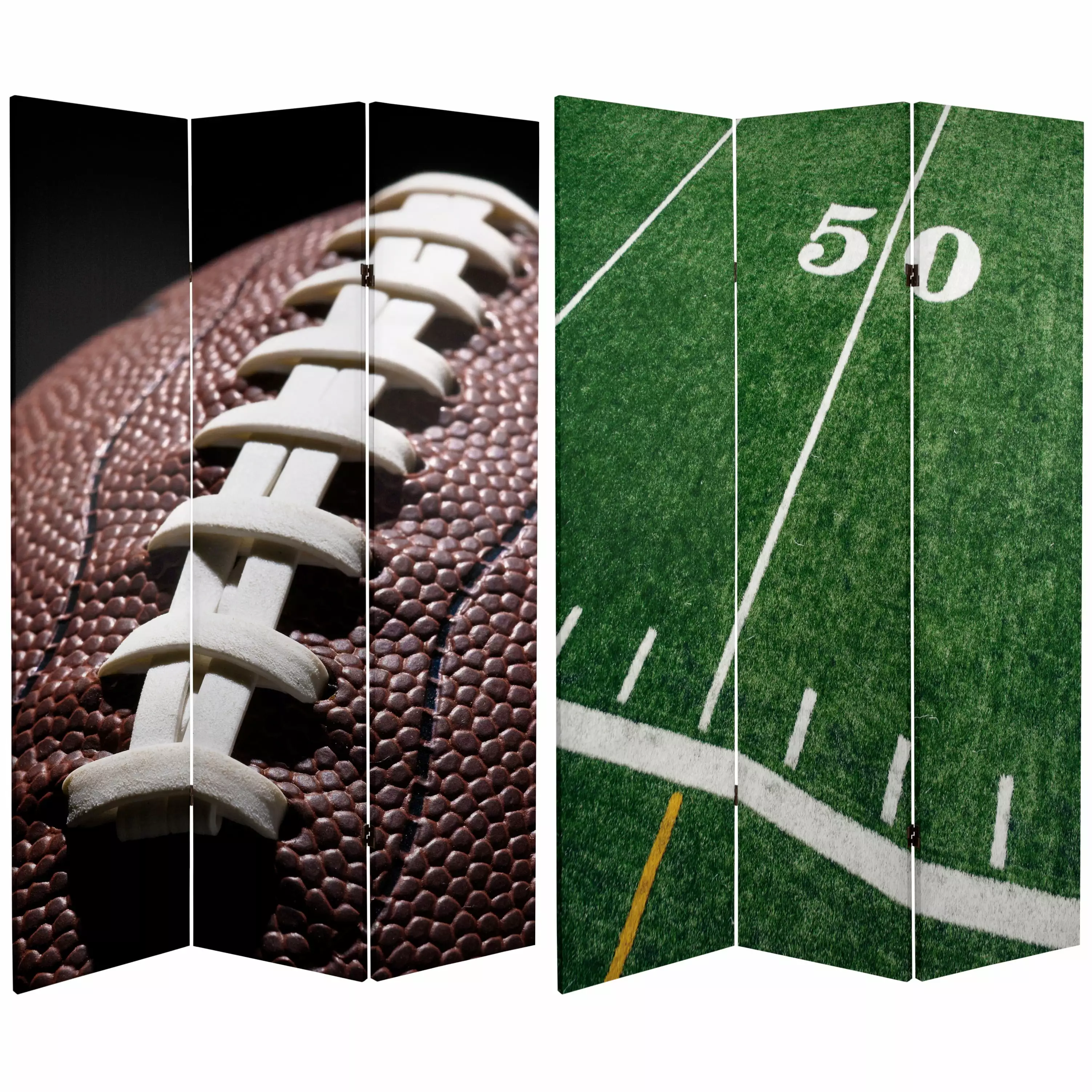 6 ft. Tall Football and Field Canvas Print Privacy Screen Room Divider Oriental Furniture