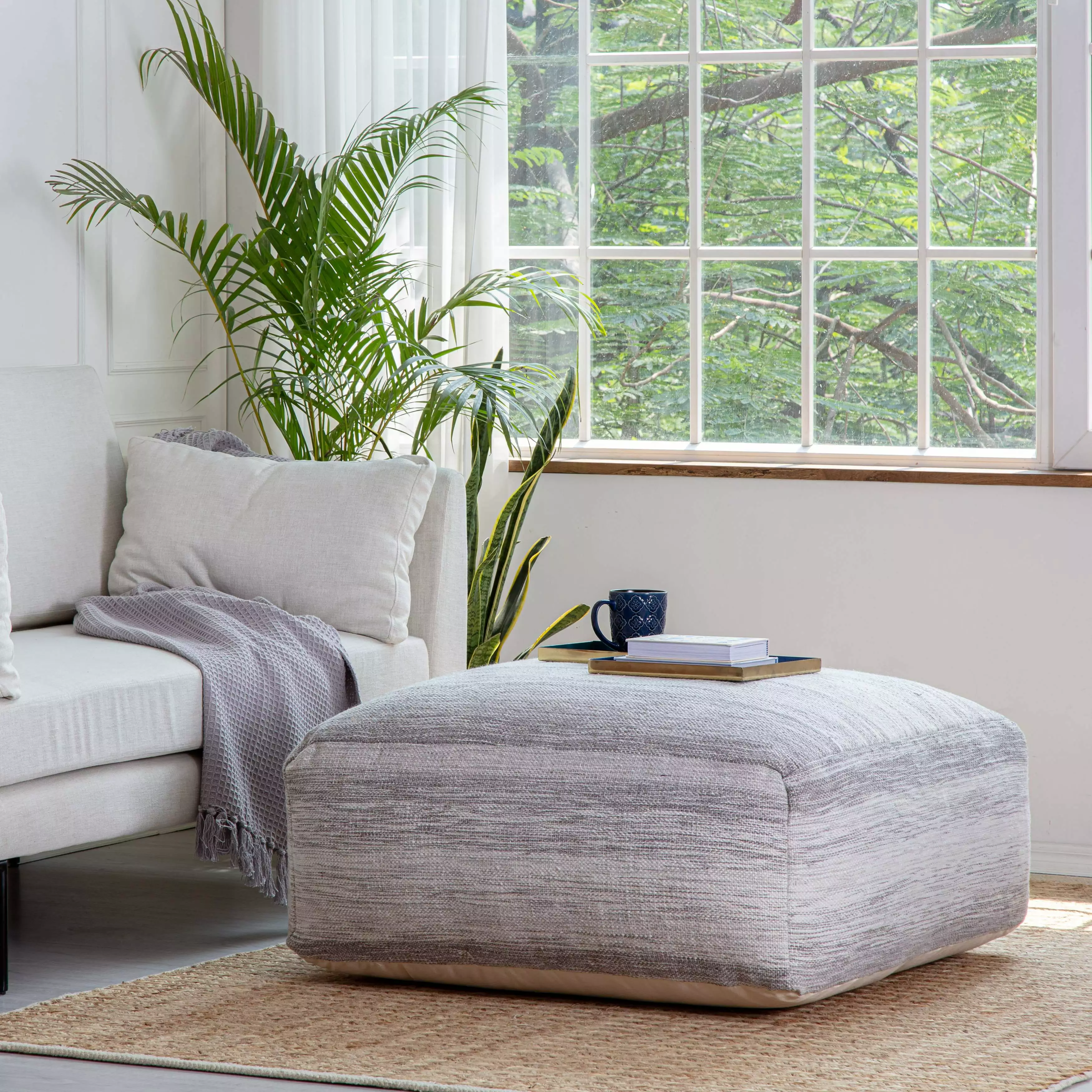 Anji Mountain Cotton Polyester Square Poufs Durable Comfortable Floor Seating