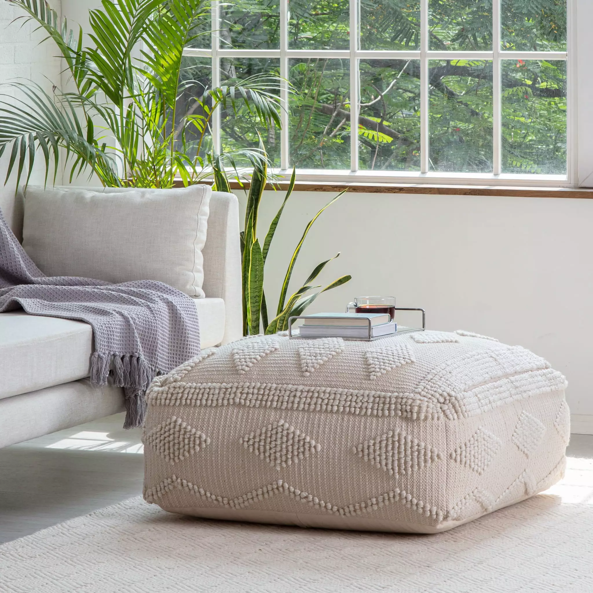 Anji Mountain Cotton Square Poufs Handmade Soft Footstool Boho Chic Home Decor