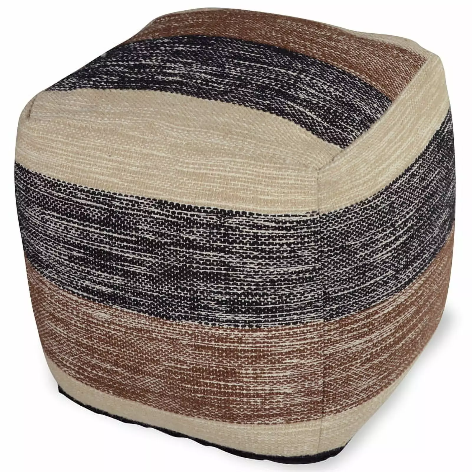 Bowery Hill Transitional Square Handwoven Wool Pouf Beige Brown Black