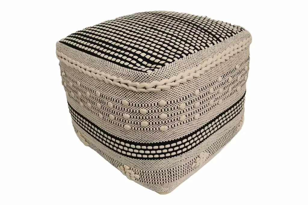 Home&Manor Lucca Cotton Cube Pouf Modern Square Footrest
