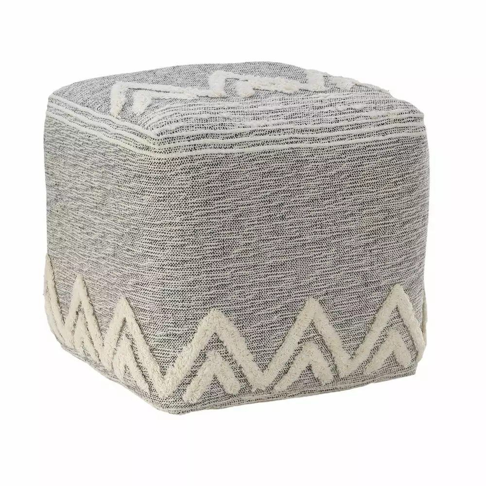 LR Home Medium Over-tufted Geometric Indoor Square Pouf Gray Ivory 16 x 16 x 16
