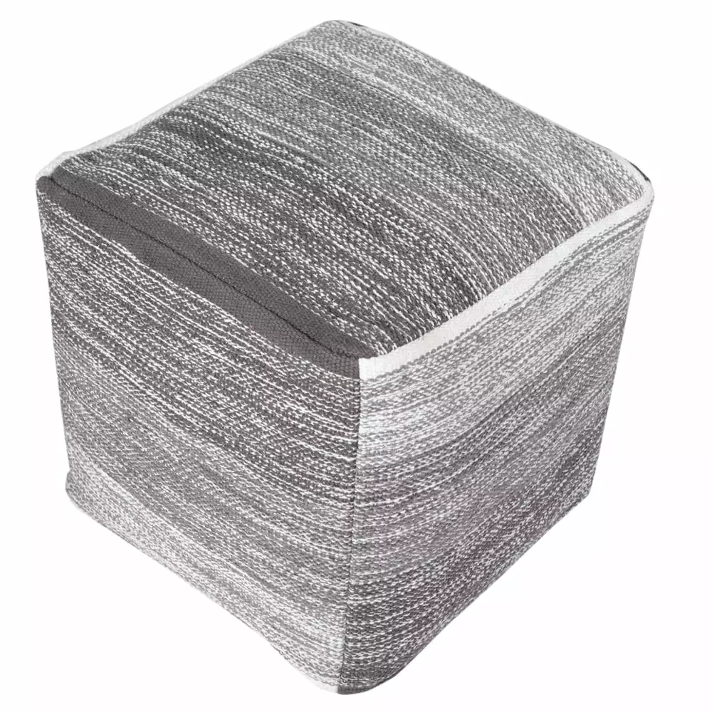 LR Home Medium Striped Indoor Square Pouf Gray 16 x 16 x 16