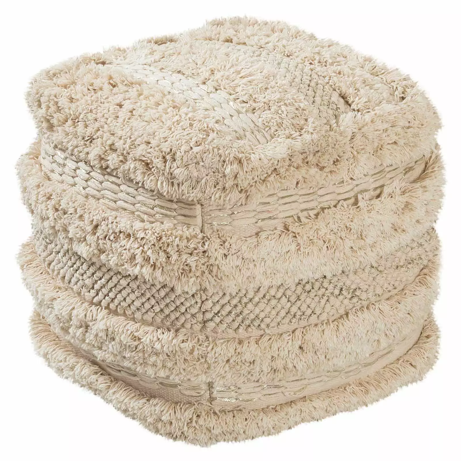 TOV Furniture Yorba Beige Cotton Square Pouf Boho Ottoman