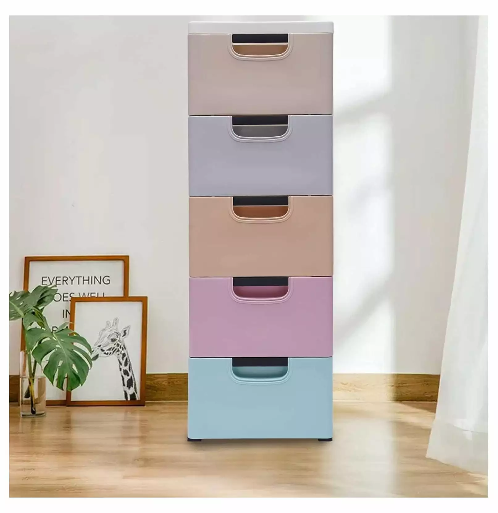 Zengpin Stackable 5-Drawer Plastic Dresser Storage Cabinet Wheels Bedroom