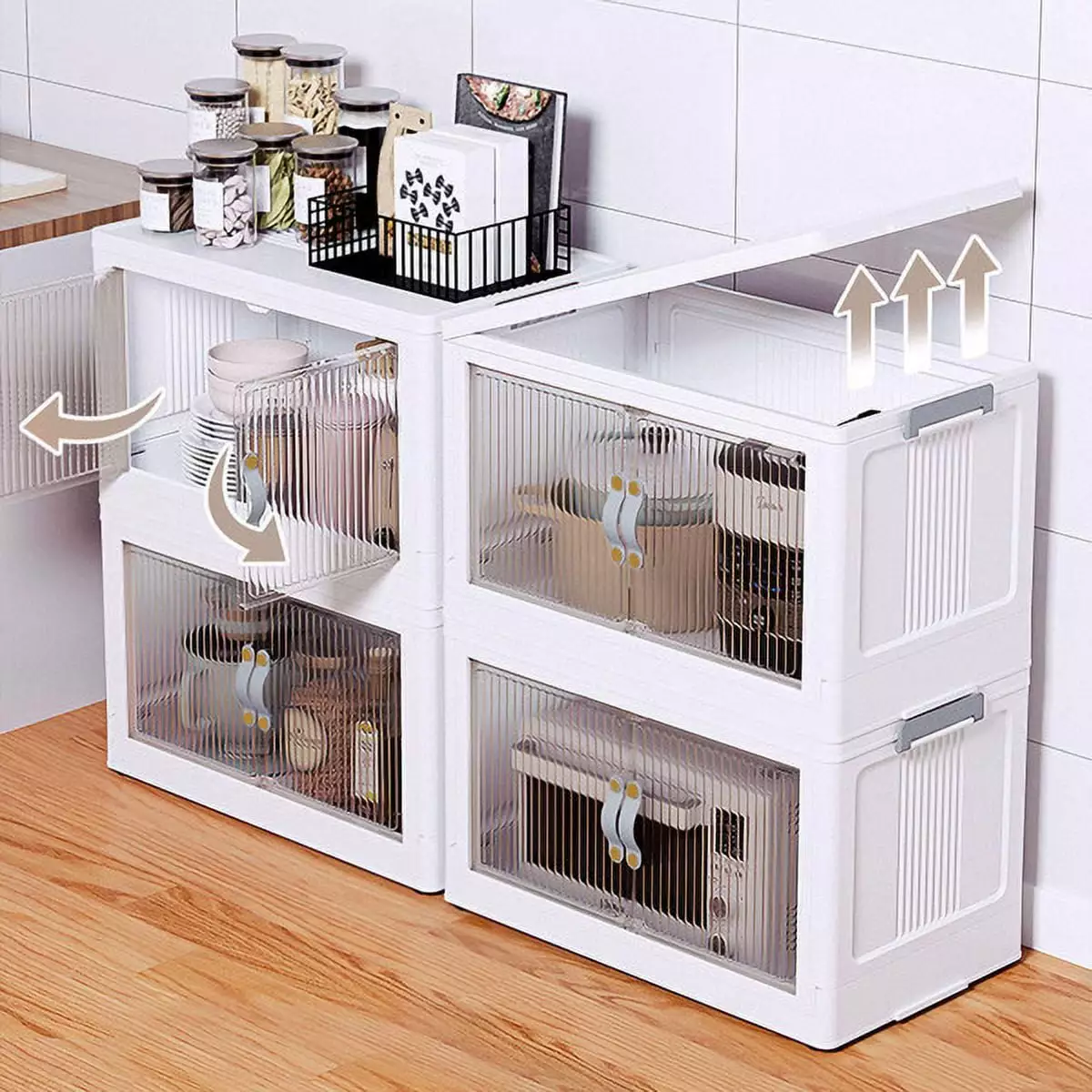 Joybos Stackable Storage Bins Lids and Doors 32 Gallon 2 Layer Home Organization YTTX