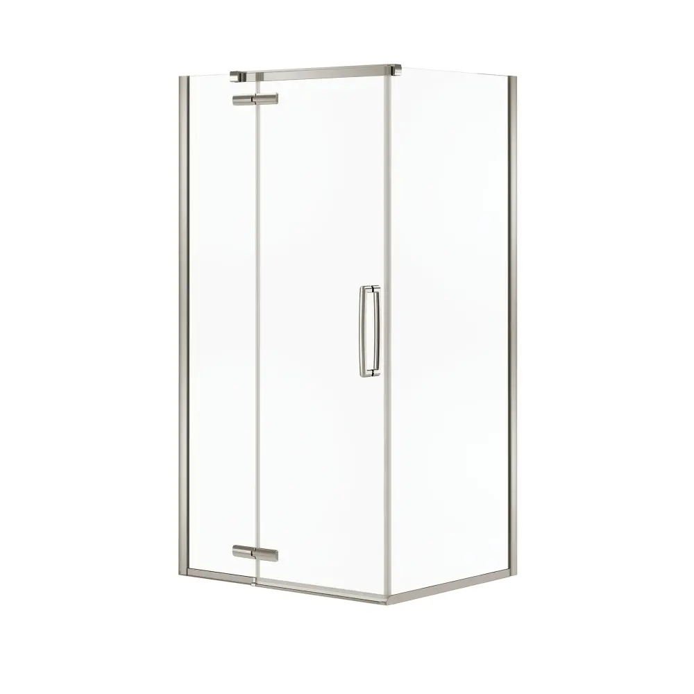 Hana Pivot Door and Side Panel Lucid Glass, Chrome Frame
